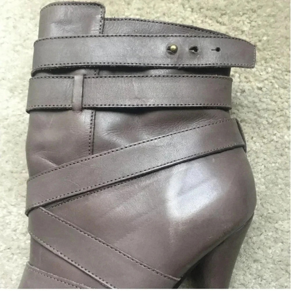 Joie santo crisscross leather bootie gold Cap toe wrap straps chocolate taupe - Picture 13 of 14